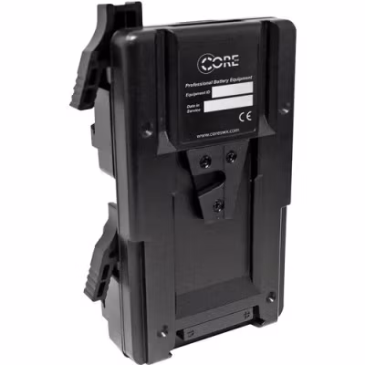 CORE V-mount Micro Hotswap plate.  Mounts two Micro packs on one standard v-mount sized plate Only for use with Micro packs.  Powertap output