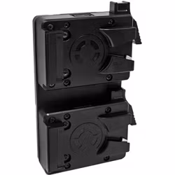 CORE V-mount Micro Hotswap plate.  Mounts two Micro packs on one standard v-mount sized plate Only for use with Micro packs.  Powertap output