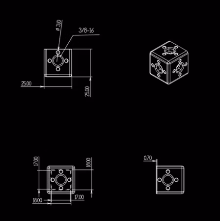 Cheese Cube 25mm Extent Adapter with 3/8 and Locating Pins for Camera and Transmitter and Monitor, 1PC