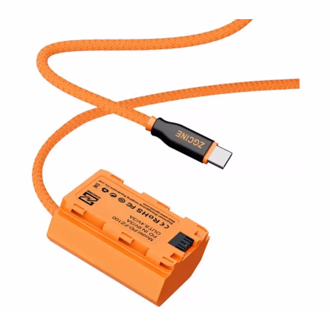 FZ100 ZGCINE USB-C PD to Sony NP-FZ100 Dummy Battery with Braided Wire (23.6")