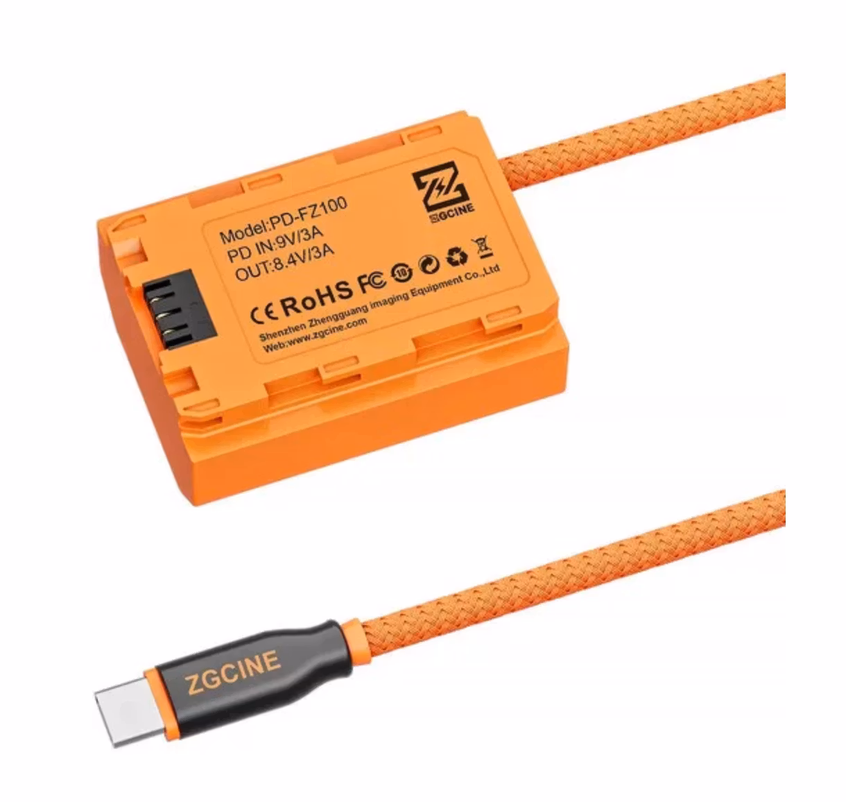 FZ100 ZGCINE USB-C PD to Sony NP-FZ100 Dummy Battery with Braided Wire (23.6")