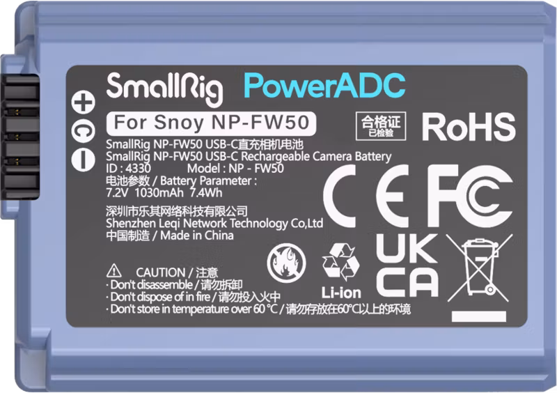 SmallRig 4330 Camera Battery USB-C Rechargable NP-FW50