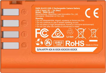 SmallRig 4979 Camera Battery USB-C Rechargeable DMW-BLK22 Orange