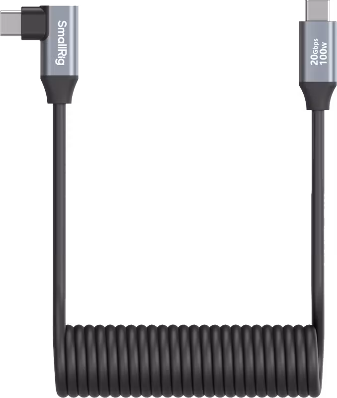 SmallRig 4792 USB-C Straight to USB-C Angled Coiled Data Cable