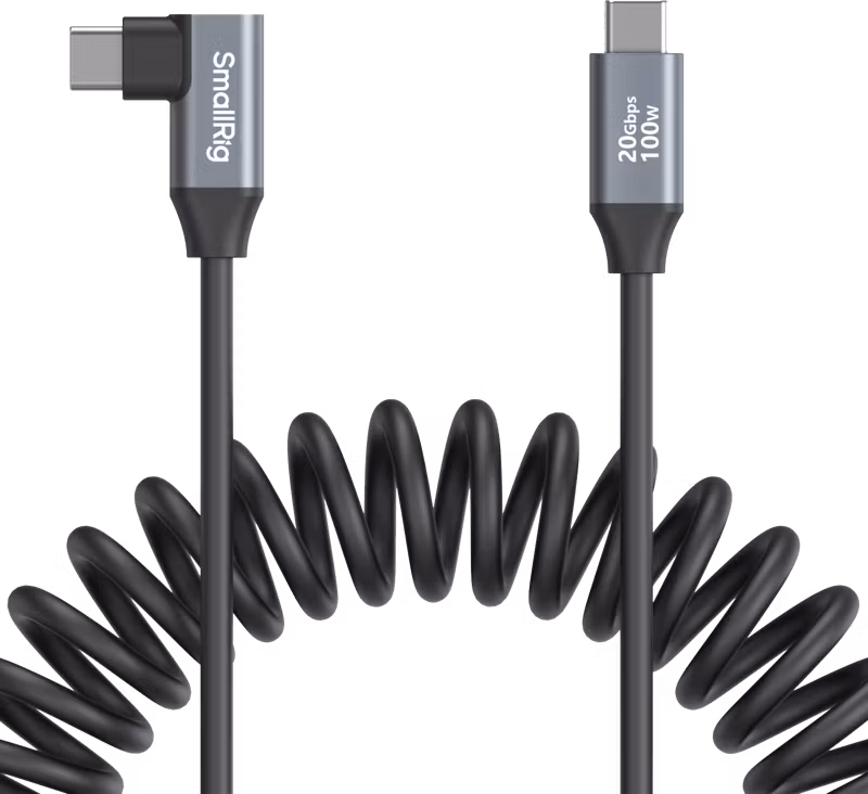 SmallRig 4792 USB-C Straight to USB-C Angled Coiled Data Cable