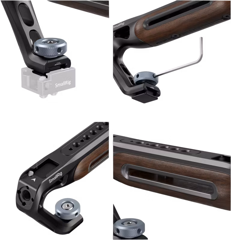SmallRig 5250 Wooden Top Handle with Cold Shoe Mount