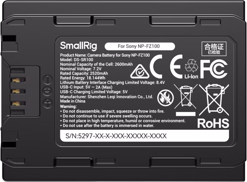 SmallRig 5297 USB-C Camera Battery with Power Display for Sony NP-FZ100