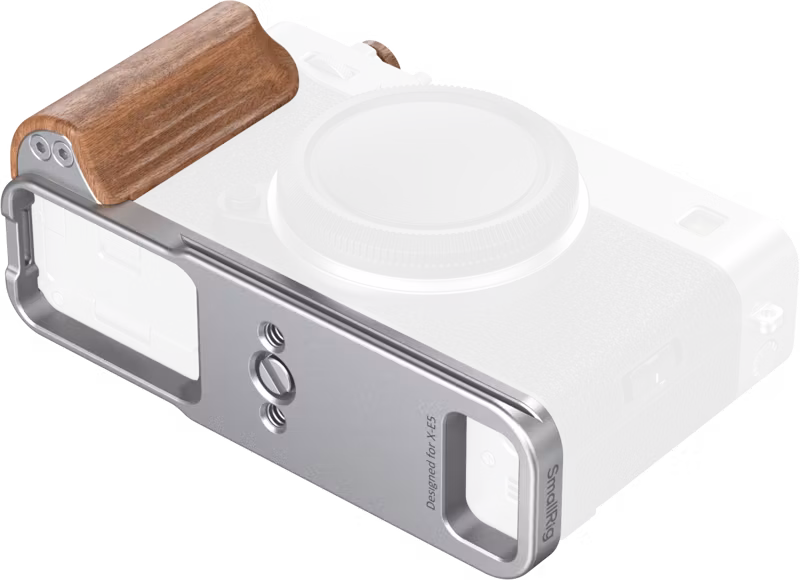 SmallRig 5984 L-Shaped Mount Plate with Wooden Handle for FUJIFILM X-E5 (Rosewood, Silver)