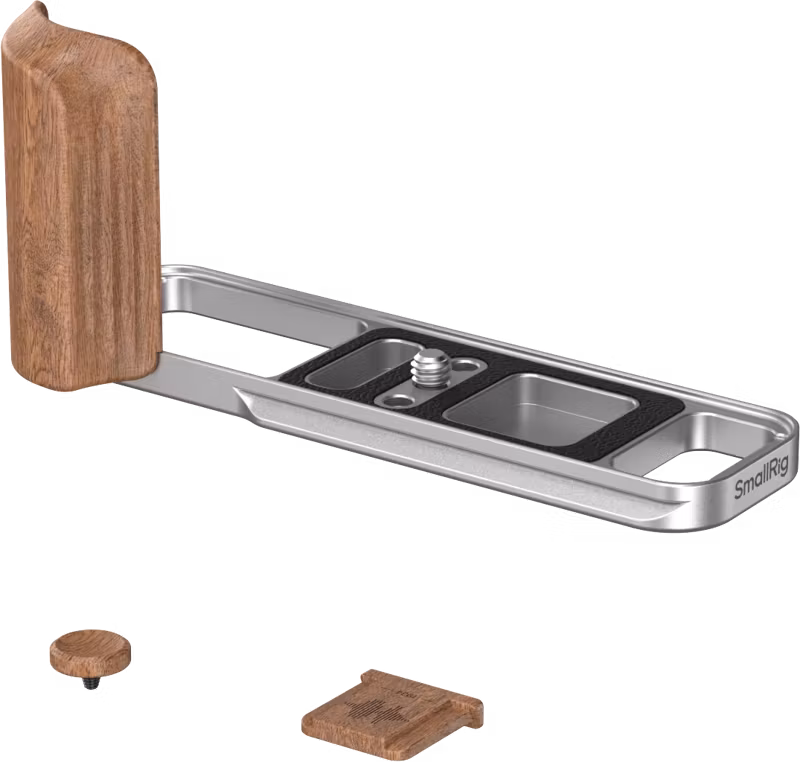 SmallRig 5984 L-Shaped Mount Plate with Wooden Handle for FUJIFILM X-E5 (Rosewood, Silver)