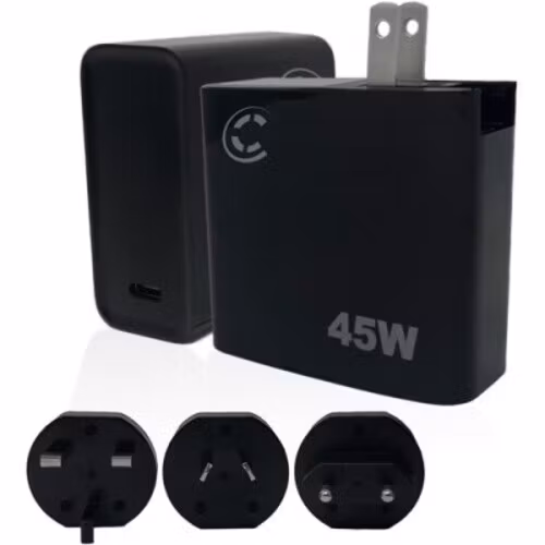 45w USB-C PD charger with universal AC Mains adapter and 3'' USBC cable