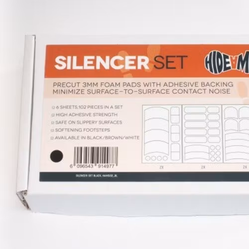 Silencer Set, precut foam pads with adhesive backing, BLACK
