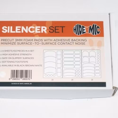 Silencer Set, precut foam pads with adhesive backing, WHITE