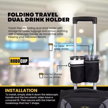 Luggage Handle Dual Drink Holder & Storage