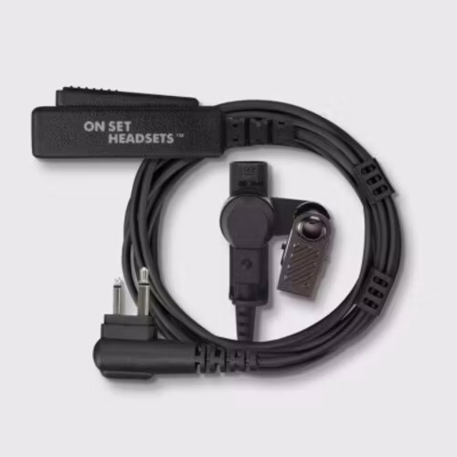 On Set Headsets Black for Motorola, Kevlar reinforced cable assembly, H2O resistant mic, Medical grade (hypoallergenic) silica. The FilmPro is a High Quality Walkie Talkie Headset. Built to take on 10