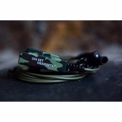 On Set Headsets Green Camo for Motorola, Kevlar reinforced cable assembly, H2O resistant mic, Medical grade (hypoallergenic) silica. The FilmPro is a High Quality Walkie Talkie Headset. Built to take 