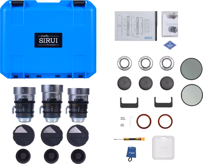SIRUI IronStar T1.9 1.5x Anamorphic Full Frame Cine Lenses 3-lens Kit (75/100/135) Blue