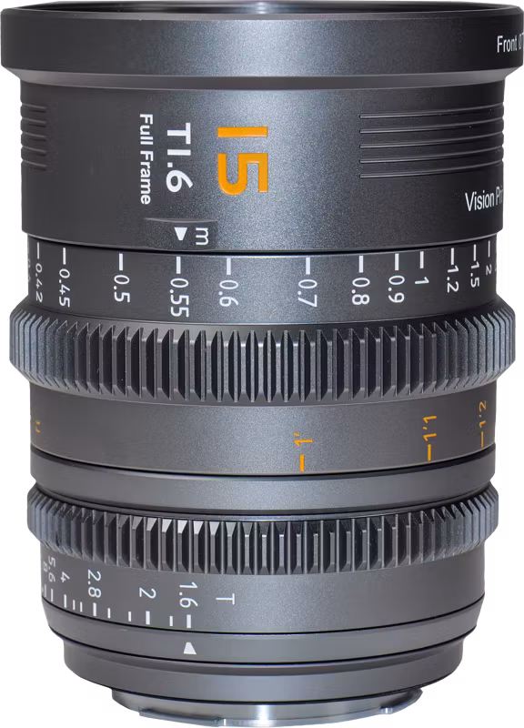 SIRUI Vision Prime 1 Series 15mm T1.6 Full Frame Cine Lens, Multi-Mount, Metal Grey