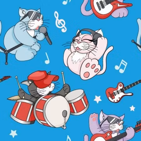 FÖRHANDSBOKNING- Cat jazz, blå Bomullsjersey