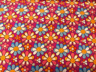 Blommor på rosa botten, bomullsjersey