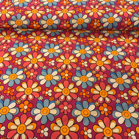 Blommor på rosa botten, bomullsjersey