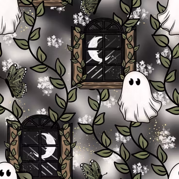 FÖRHANDSBOKNING-Spöken på grå bakgrund,bomullsjersey