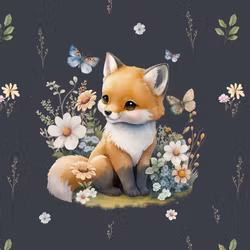 T6670 Joggingtyg Räv och blommor mörkblå (40 x 50 cm) 5-pack