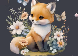 T6670 Joggingtyg Räv och blommor mörkblå (40 x 50 cm) 5-pack