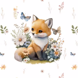 T6670 Joggingtyg Räv och blommor vit (40 x 50 cm) 5-pack