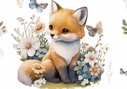 T6670 Joggingtyg Räv och blommor vit (40 x 50 cm) 5-pack