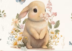 T6669 Joggingtyg Kanin och blommor vit (40 x 50 cm) 5-pack