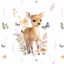 T6668 Joggingtyg Rådjur och blommor vit (40 x 50 cm) 5-pack