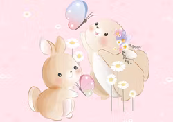 T6622 Joggingtyg Kaniner och fjärilar rosa (40 x 50 cm) 5-pack