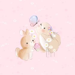 T6622 Joggingtyg Kaniner och fjärilar rosa (40 x 50 cm) 5-pack