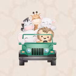 T6585 Joggingtyg Safaridjur i jeep (40 x 50 cm) 5-pack