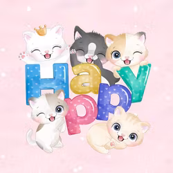 T6482 Joggingtyg Glada katter Happy (40 x 50 cm) 5-pack