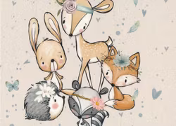 T6179 Joggingtyg Djurvänner beige (40 x 50 cm) 5-pack