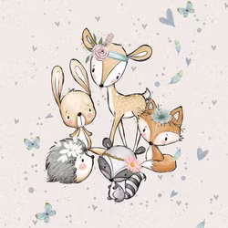 T6179 Joggingtyg Djurvänner beige (40 x 50 cm) 5-pack