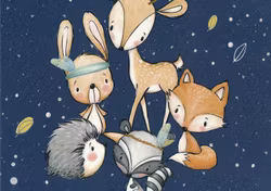 T6163 Joggingtyg Djurvänner mörkblå (40 x 50 cm) 5-pack