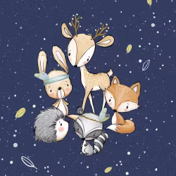 T6163 Joggingtyg Djurvänner mörkblå (40 x 50 cm) 5-pack