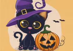 T5608 Joggingtyg Halloween katt med pumpa (40 x 50 cm) 5-pack