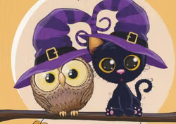 T5607 Joggingtyg Halloween uggla och katt (40 x 50 cm) 5-pack