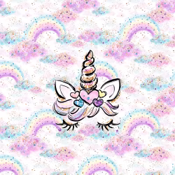 T5072 Joggingtyg Enhörningshuvud på rosa moln (40 x 50 cm) 5-pack