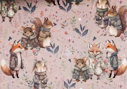 T6756 Trikå Skogsdjur rosa (5 m)