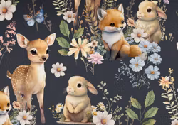 T6677 Trikå Söta djurungar mörkblå (5 m)