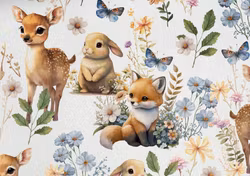 T6677 Trikå Söta djurungar vit (5 m)