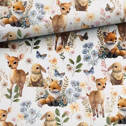 T6677 Trikå Söta djurungar vit (5 m)