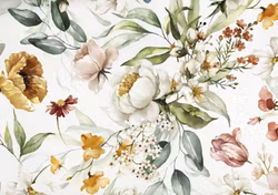 T6497 Trikå Sommarblommor vit (5 m)