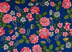 T6486 Trikå Blommor blå (5 m)