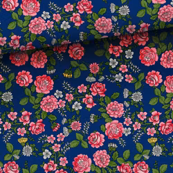 T6486 Trikå Blommor blå (5 m)