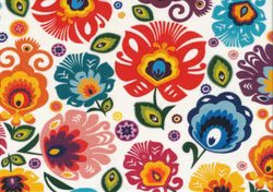 T6329 Trikå Färgglada blommor vit (5 m)